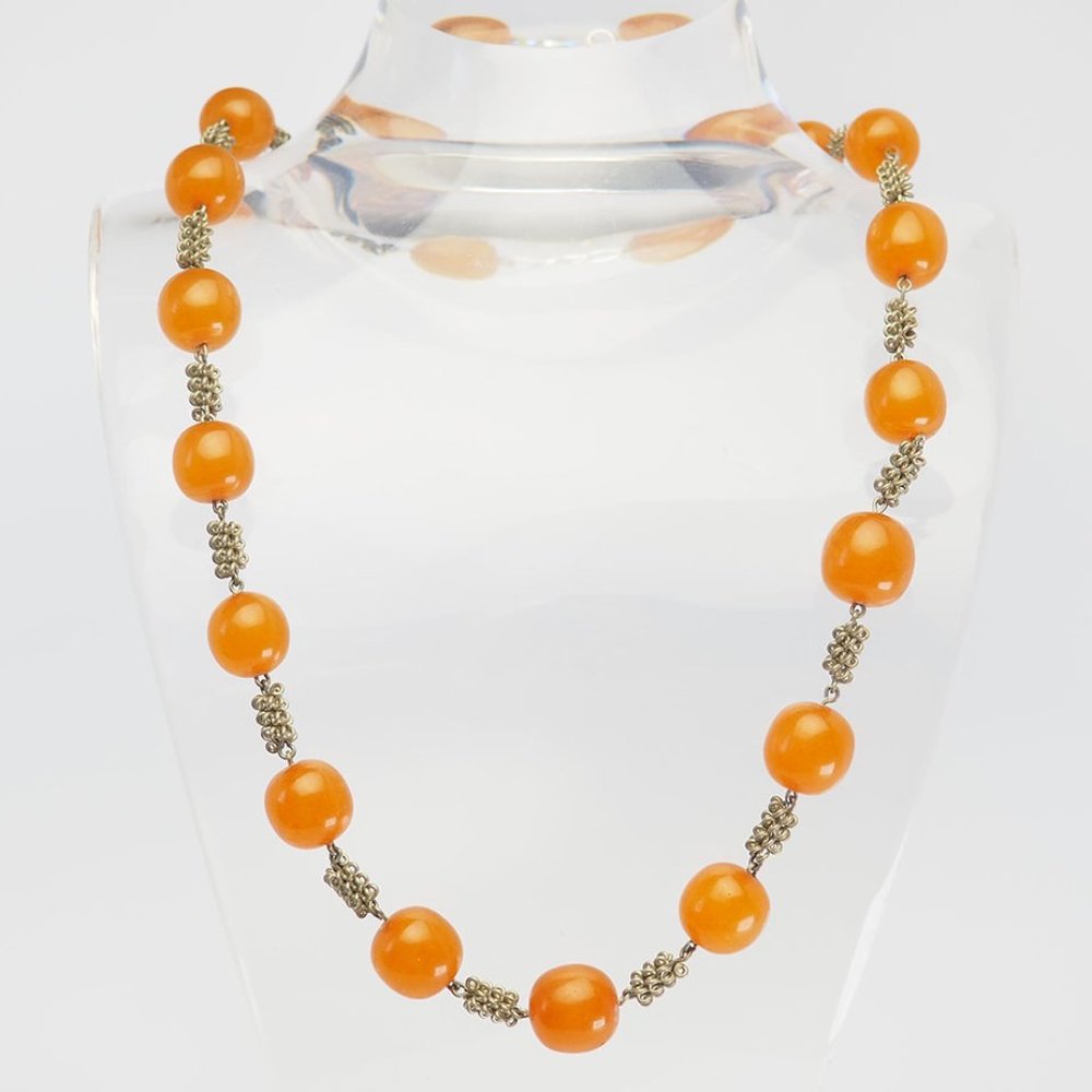 Vintage retro handmade Baltic amber round bead necklace Latvia